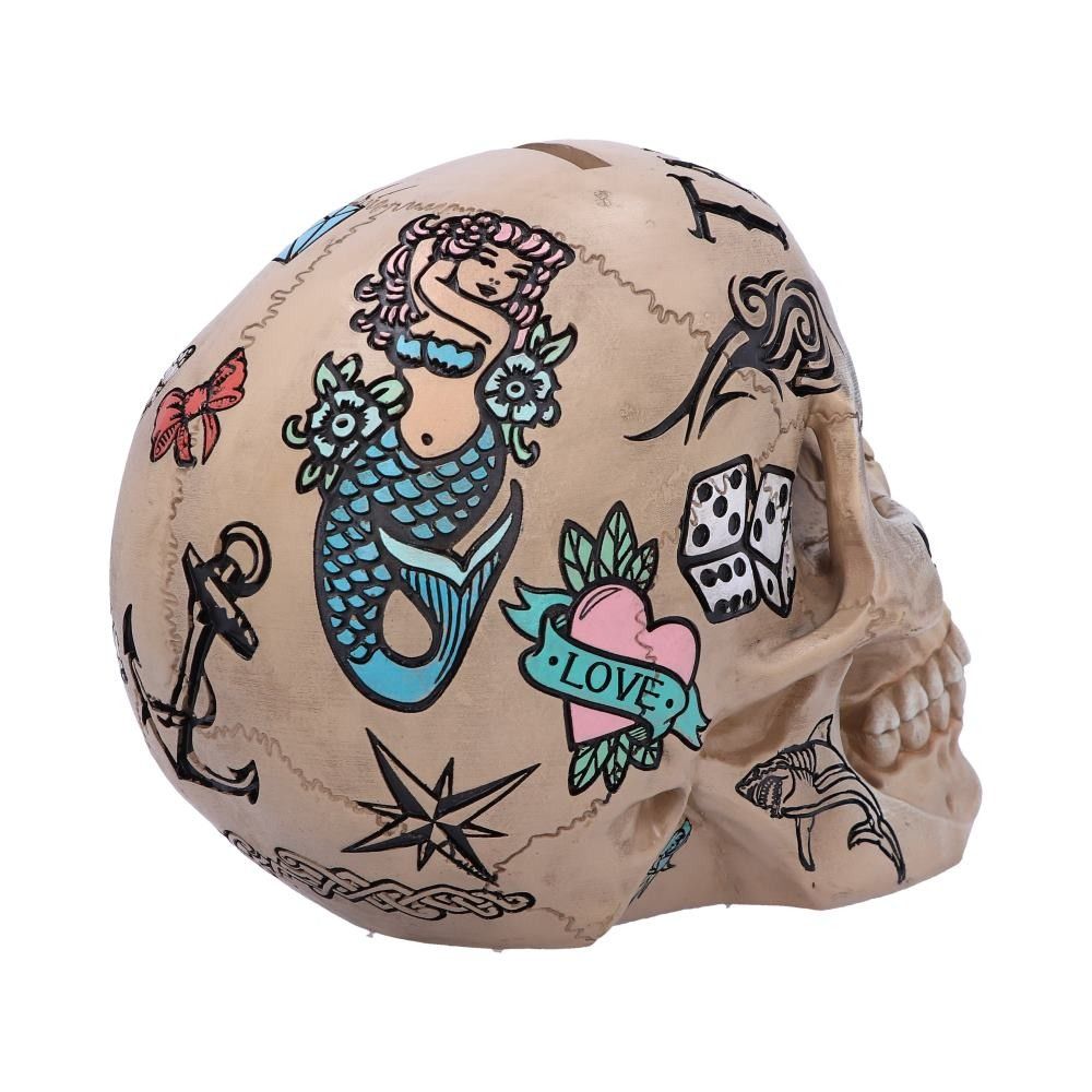 Tattoo Fund (Bone) Natural Bone Coloured Skull Money Box | Nemesis Now | Quirky Decor - Pixel Corner