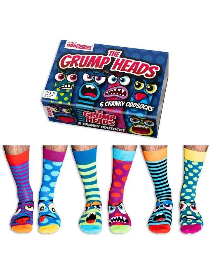 UNITED ODDSOCKS GRUMP HEADS SIX FUNKY FACED ODD SOCKS FOR MEN SIZE 6 /11 GIFT - Pixel Corner