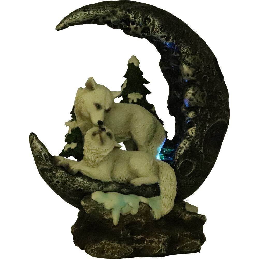 White Wolf Ornament Lunar Companions Moon Snow Figurine Light Up Nemesis Now