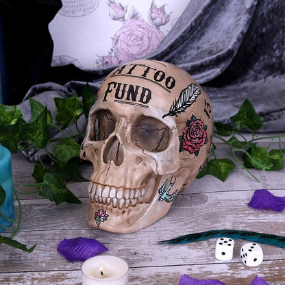 Tattoo Fund (Bone) Natural Bone Coloured Skull Money Box | Nemesis Now | Quirky Decor - Pixel Corner