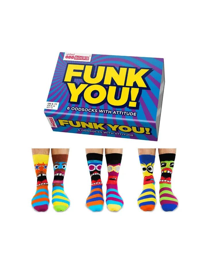 MENS UNITED ODDSOCKS FUNK YOU NOVELY SOCKS FOR MEN UK 6 - 11 GIFT BOXED - Pixel Corner