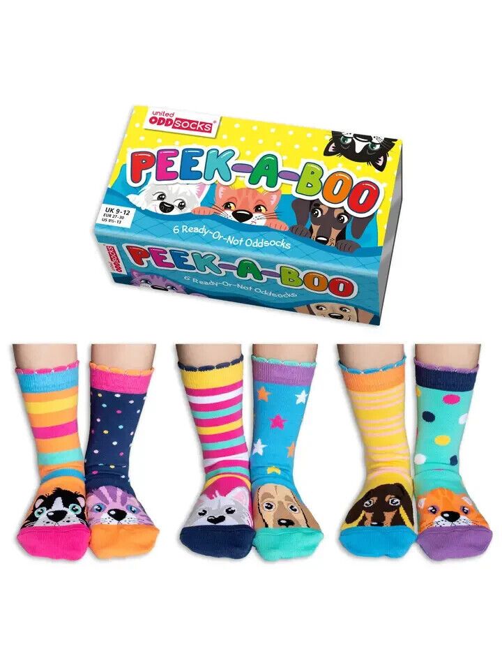 Peek-A-Boo Odd Socks Gift Box | UK 9-12 EUR 27-30 US 9.5-13 | 6 Cute Socks! - Pixel Corner