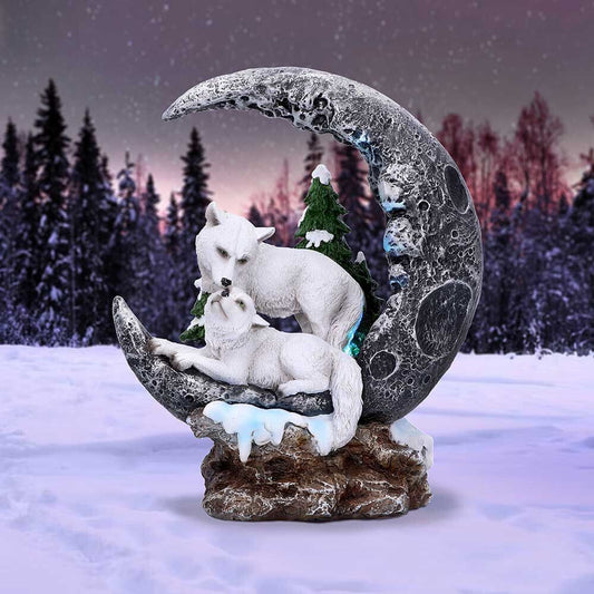 White Wolf Ornament Lunar Companions Moon Snow Figurine Light Up Nemesis Now