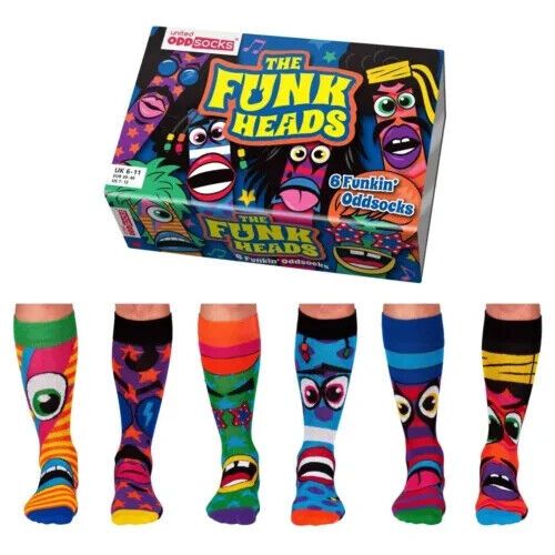 MENS UNITED ODDSOCKS THE FUNK HEADS NOVELY SOCKS FOR MEN UK 6 - 11 GIFT BOXED - Pixel Corner