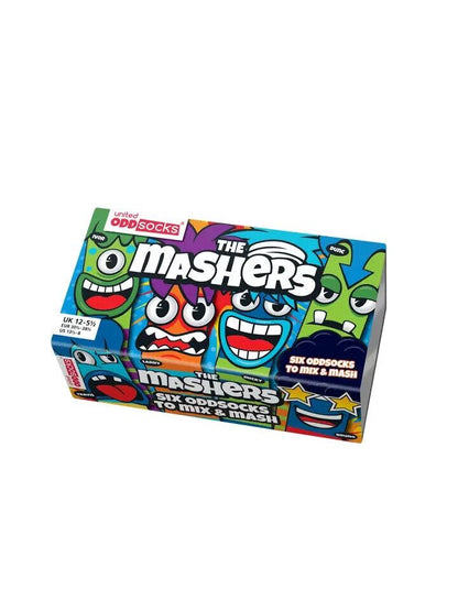 United Oddsocks "The Mashers"  Kids Size UK 12-6  Set Of 6 Odd Socks - Pixel Corner