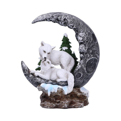 White Wolf Ornament Lunar Companions Moon Snow Figurine Light Up Nemesis Now